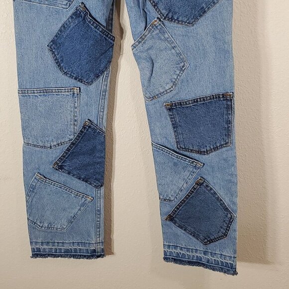 Vintage Brazil Patchwork Repurposed Jeans 29X30 Raw Frayed Hem Y2K - Picture 7 of 13